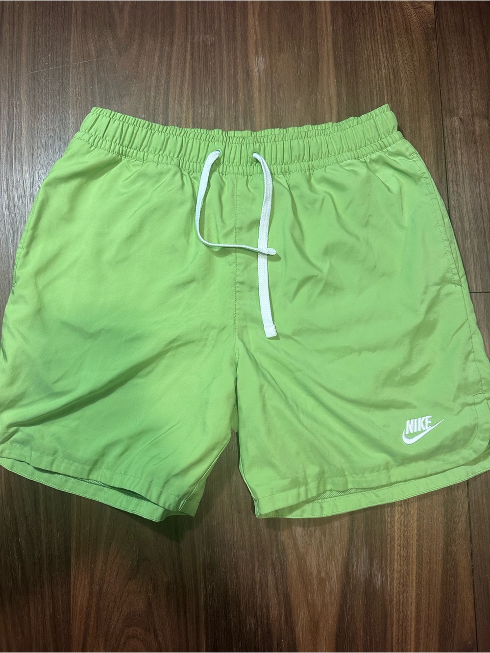 Nike Men's Neon Green Swim Trunks with White Drawstring